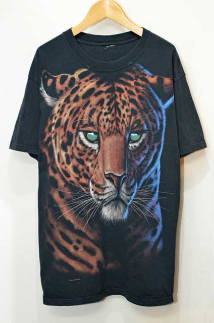 90s リキッドブルー 両面プリントTシャツ[L]ホワイトタイガー タイガー 虎