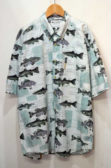 90's Columbia S/S ボタンダウンシャツ “魚柄”