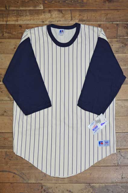 90's RUSSELL ベースボールTシャツ “NAVY / DEADSTOCK” - used&vintage box Hi-smile