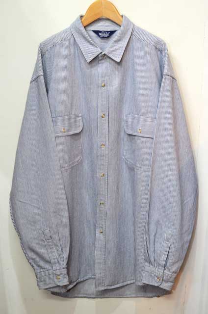 帯電防止処理加工 美品 woolrich woolen mills ストライプ ワークシャツ