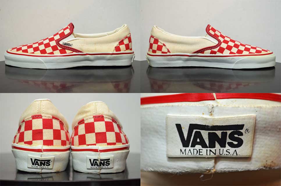 90 S Vans チェッカーフラッグ柄 Slip On Made In Usa Used Vintage Box Hi Smile