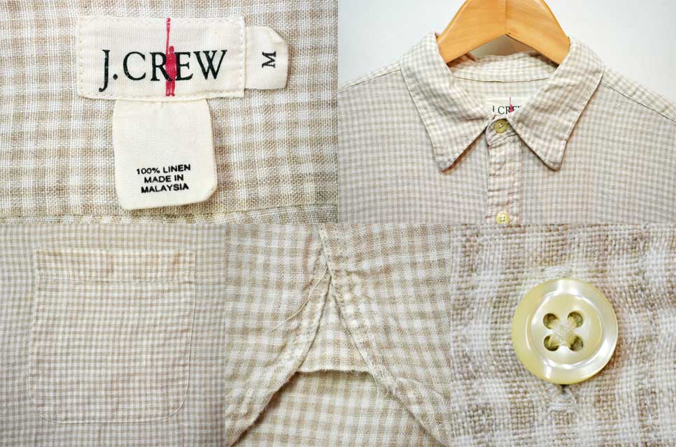 90's J.CREW マチ付き ギンガムチェックシャツ “リネン素材 ...