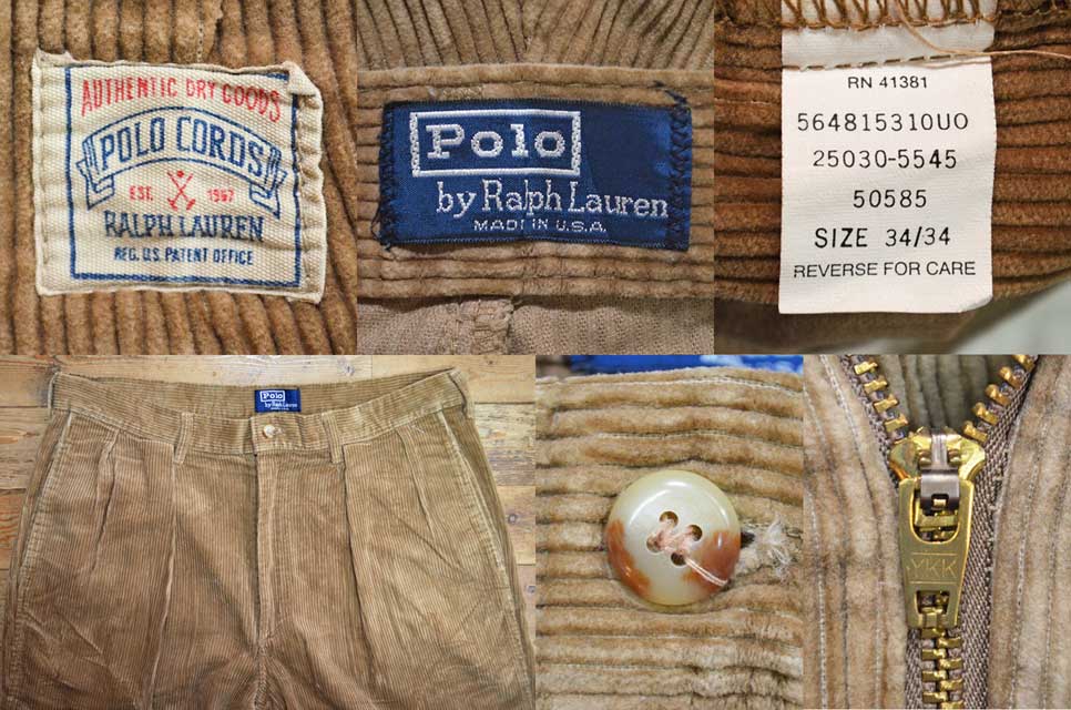 90's Polo Ralph Lauren 2タック 太畝コーデュロイパンツ “POLO CORDS / MADE IN USA”