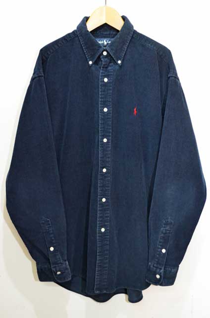 90's Polo Ralph Lauren 太畝コーデュロイ ボタンダウンシャツ “NAVY”