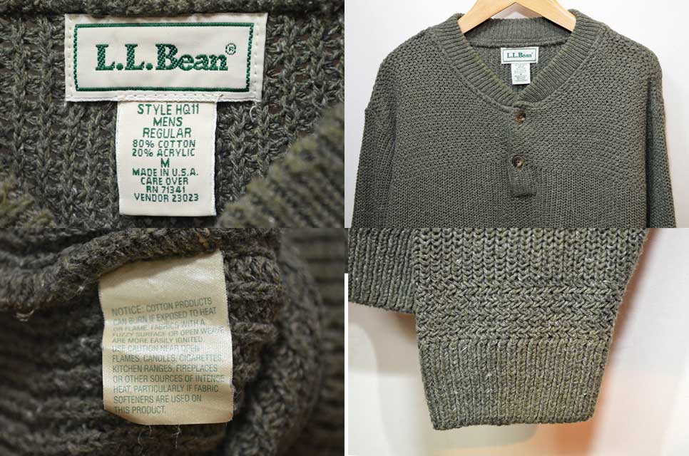 90's L.L.Bean ヘンリーネック コットンニット “MADE IN USA” - used&vintage box Hi-smile