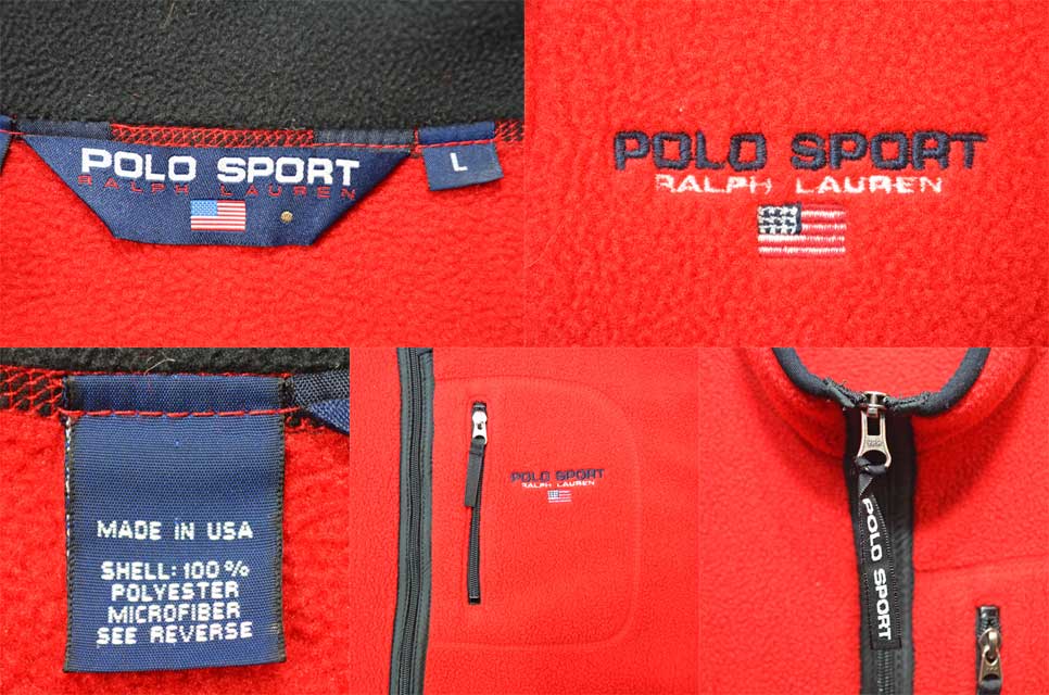 Used90’s polo sport ポロスポーツUSAフリース当時物LL赤黒