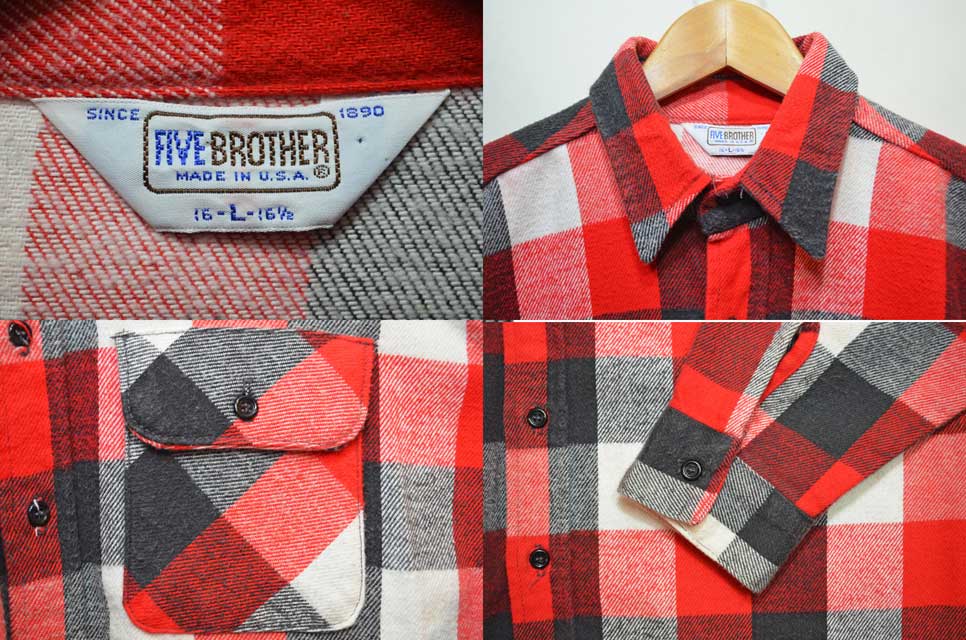 80's FIVE BROTHER ヘビーネルシャツ “MADE IN USA” - used&vintage box Hi-smile