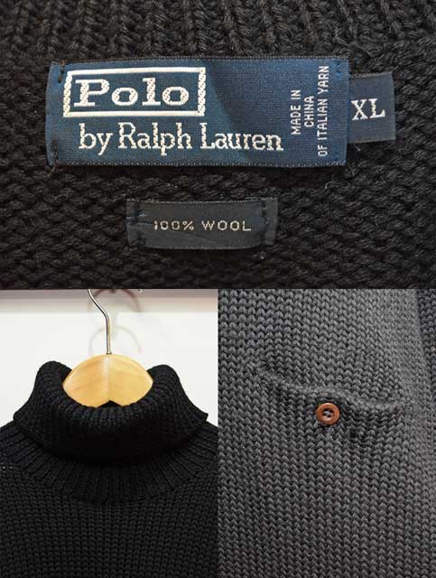 90's Polo Ralph Lauren ポケット付き タートルネック ウールニット 