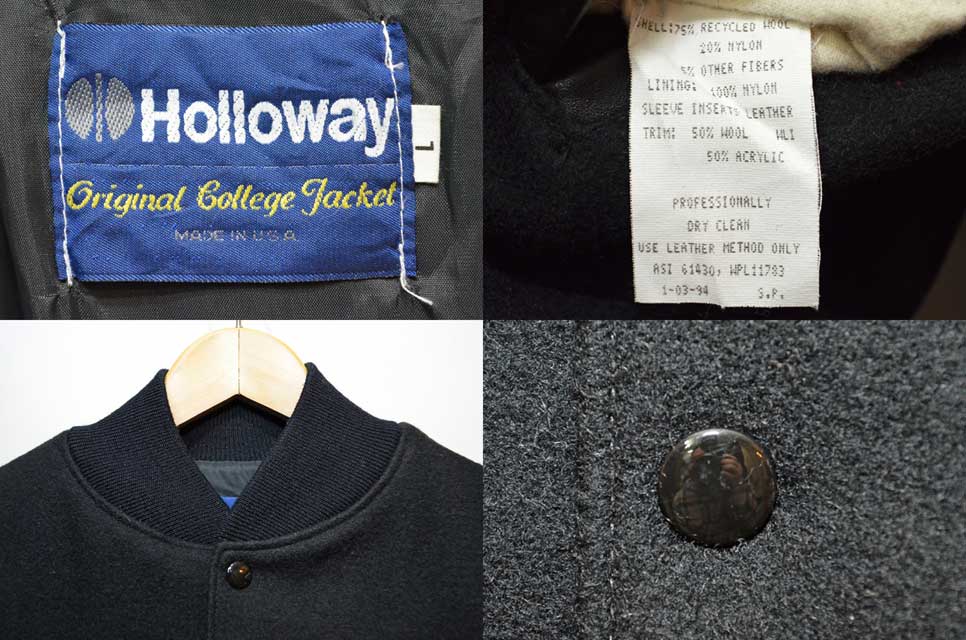 90's Holloway レザー切り替えスタジャン “ALL BLACK / MADE IN USA