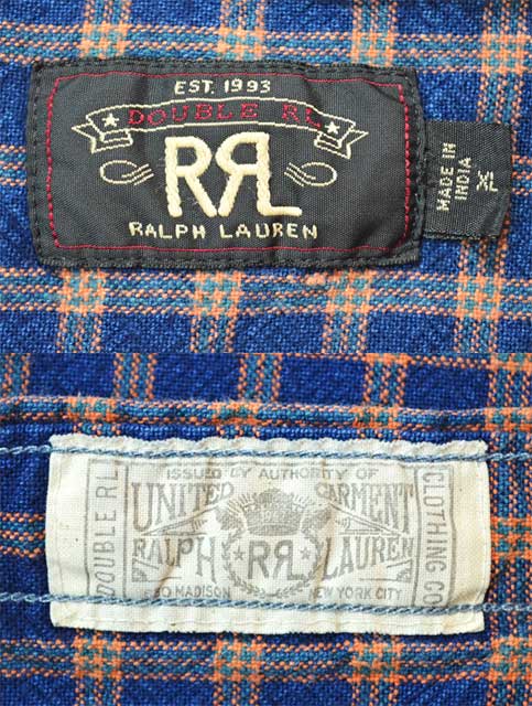 00's RRL マチ付き インディゴチェックシャツ - used&vintage