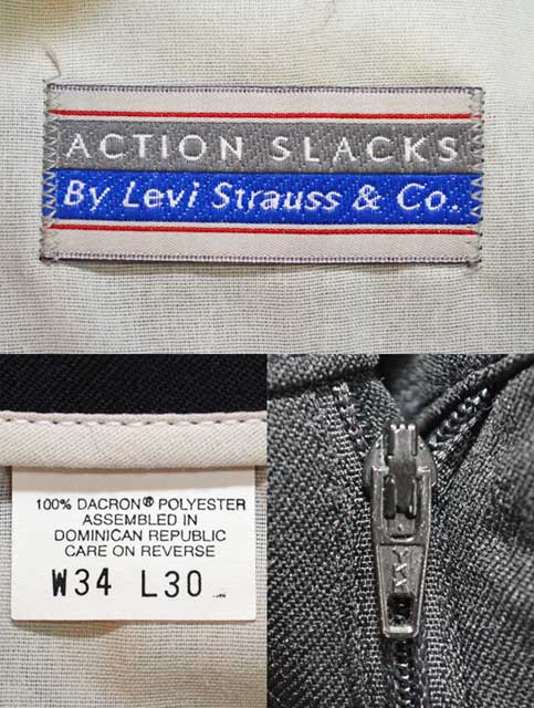 90 s Levi s ACTION SLACKS BLACK W34 L30 used vintage box Hi smile