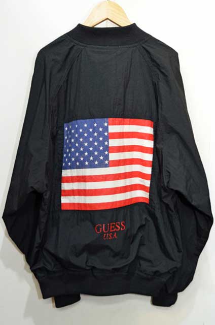 90's GUESS ゲス　ナイロン　MA-1 星条旗　USA ゆるだぼ　黒