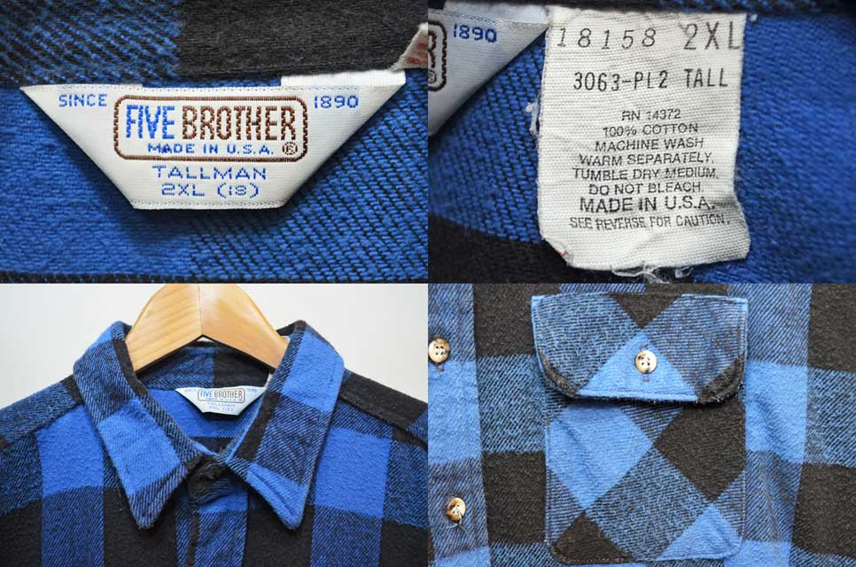 80's FIVE BROTHER ヘビーネルシャツ “TALLMAN 2XL” - used&vintage