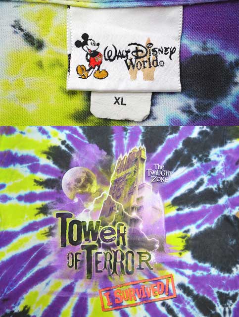 90年代 DISNEY land RESORT TOWER OF TERROR タワーオブテラー タイダイ柄 プリントTシャツ USA製 メンズXXL ヴィンテージ /evb000888