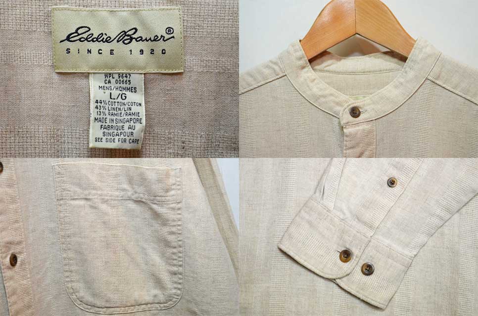 90's Eddie Bauer バンドカラーシャツ “COTTON×LINEN” usedvintage box Hi-smile