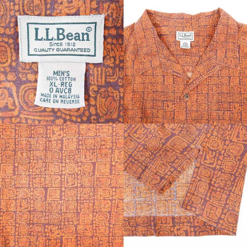 00's L.L.Bean 総柄 オープンカラーシャツ “ORANGE”