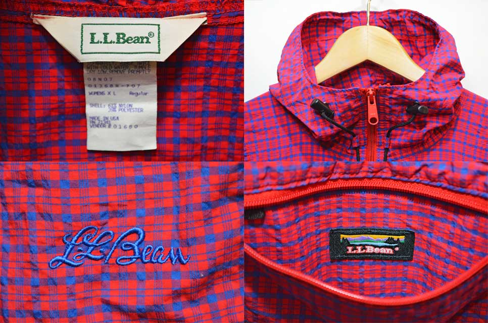 90's L.L.Bean チェック柄 ナイロンアノラックパーカー “MADE IN USA