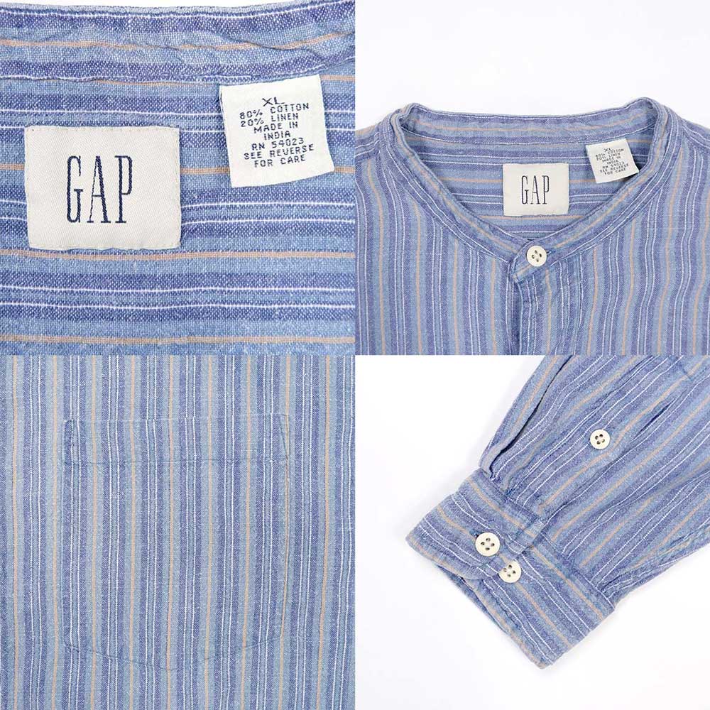 90-00's OLD GAP マルチストライプ柄 バンドカラーシャツ