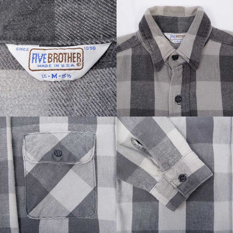 新品・在庫あり 80s FIVE BROTHER ヘビーネルシャツ　黒×グレー　XL シャツ