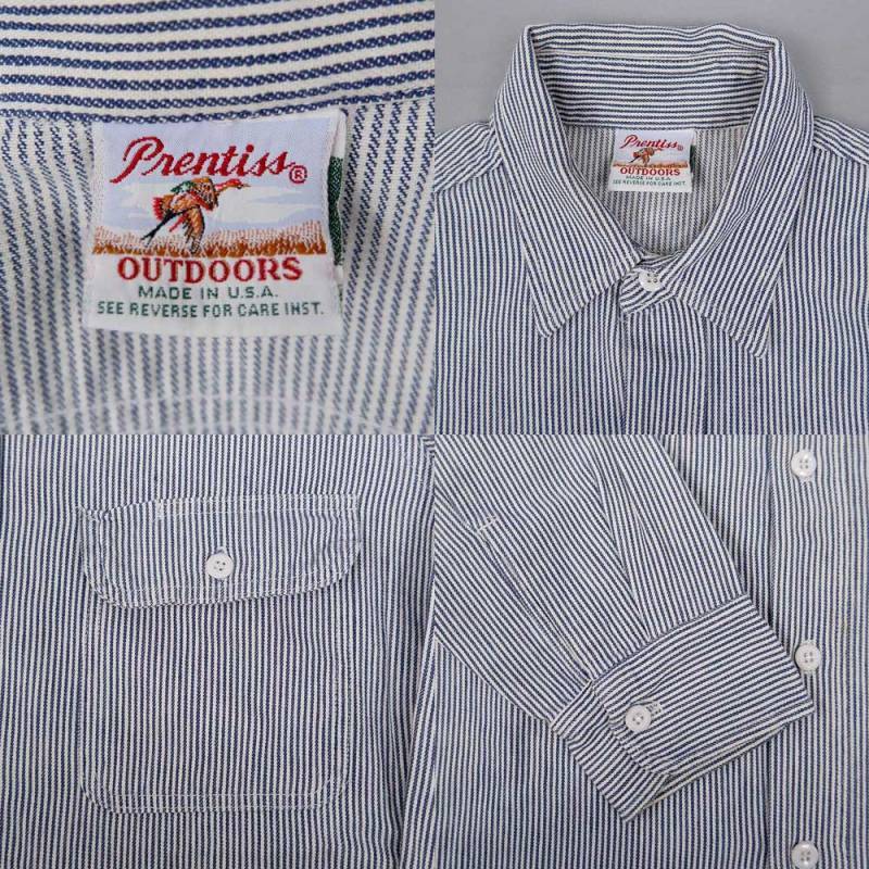 90's Prentiss ヒッコリーストライプ柄 ワークシャツ “MADE IN USA 