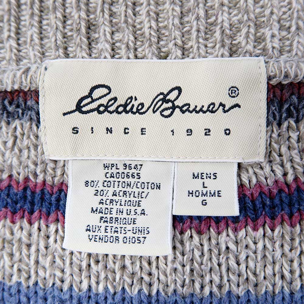 90's Eddie Bauer マルチボーダー柄 コットンニット "白タグ / MADE IN USA"mtp07042401501163