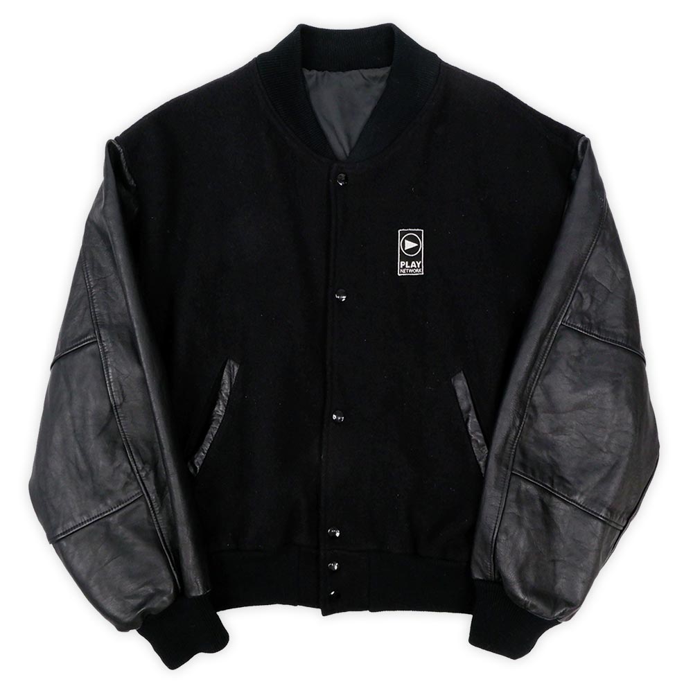 80's PLAY NETWORK レザー切り替えスタジャン “ALL BLACK / MADE IN