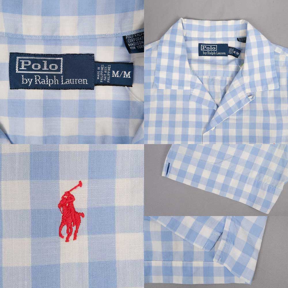 00's Polo Ralph Lauren S/S ギンガムチェック柄 オープンカラーシャツ 