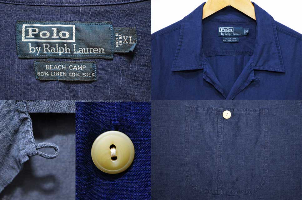 90's Polo Ralph Lauren S/S オープンカラーシャツ “NAVY / SILK×LINEN 