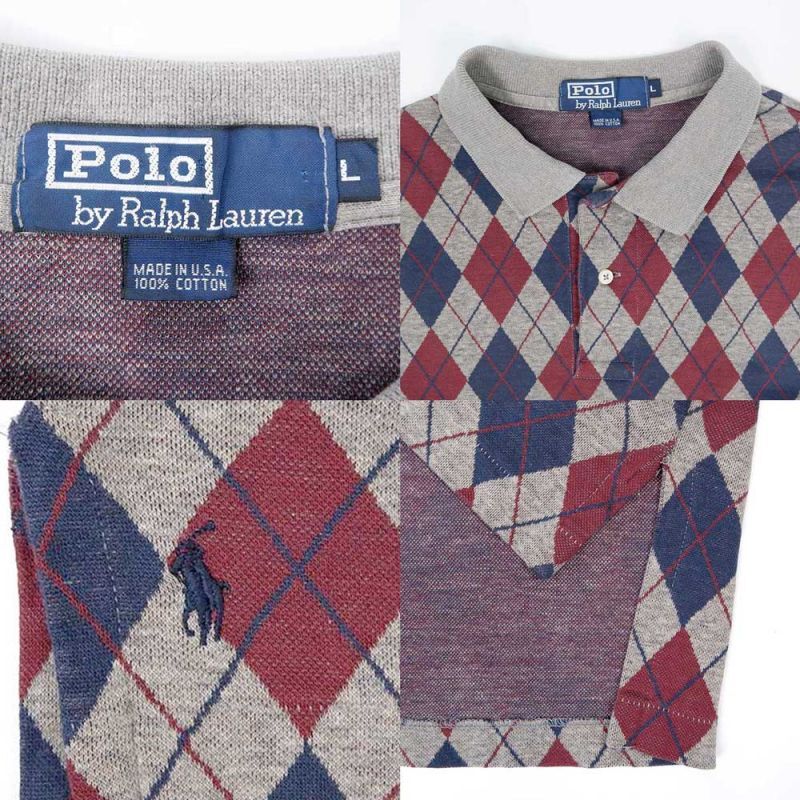 90's Polo Ralph Lauren アーガイル柄 L/S ポロシャツ 