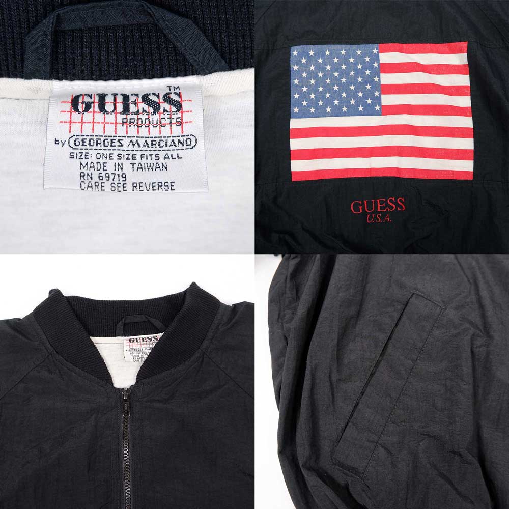 90's GUESS ゲス　ナイロン　MA-1 星条旗　USA ゆるだぼ　黒