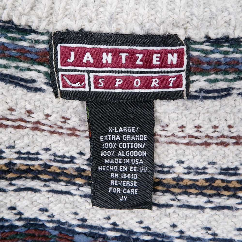 90年代 ジャンセン Jantzen SPORT 総柄 コットンニットセーター USA製 メンズXL ヴィンテージ /eaa344627