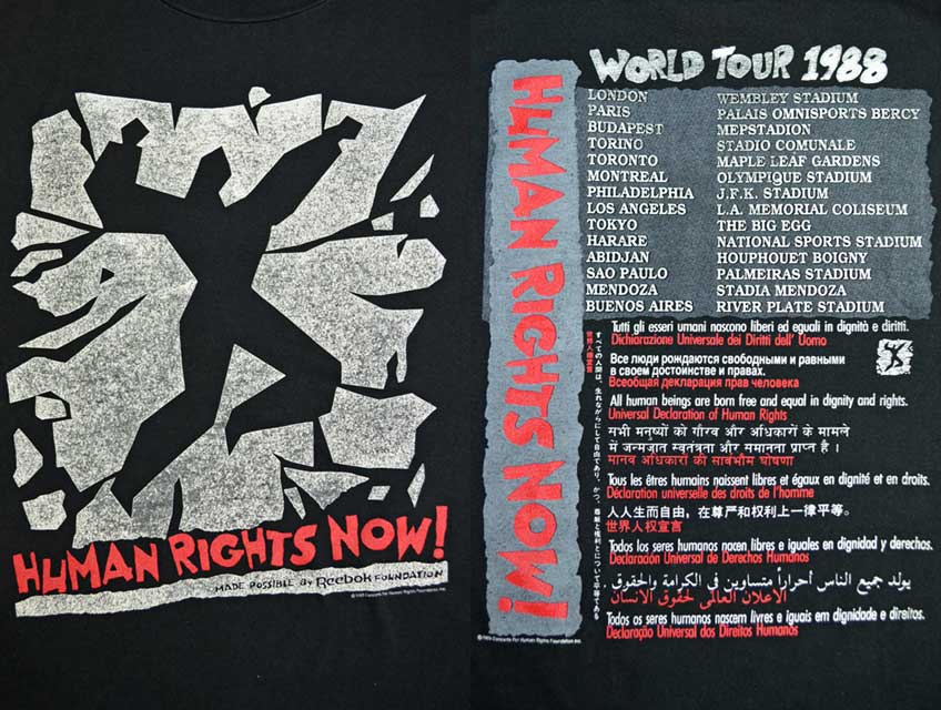★リーボック×HUMAN RIGHTS NOW! '88sワールドツアーTシャツ