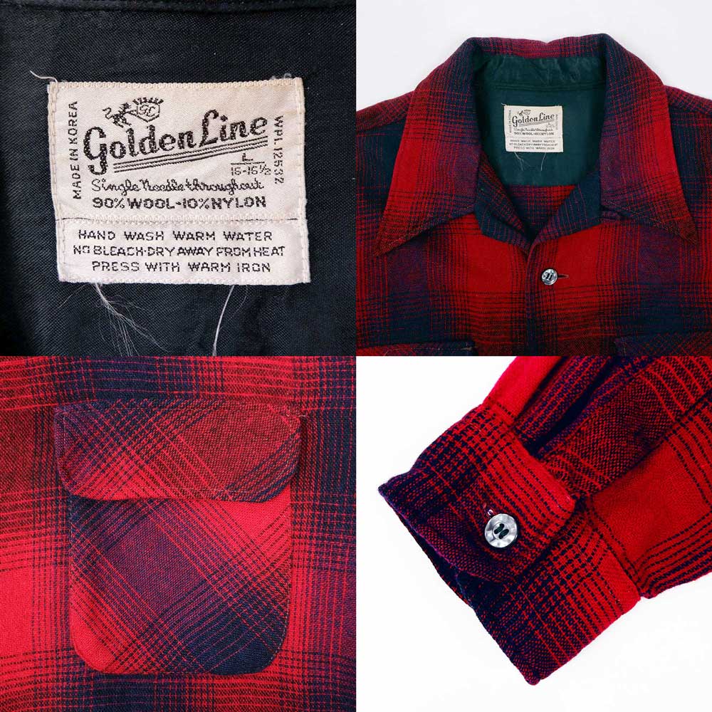 【ヴィンテージ】80s オンブレチェック ウールオープンカラーシャツ 赤 M