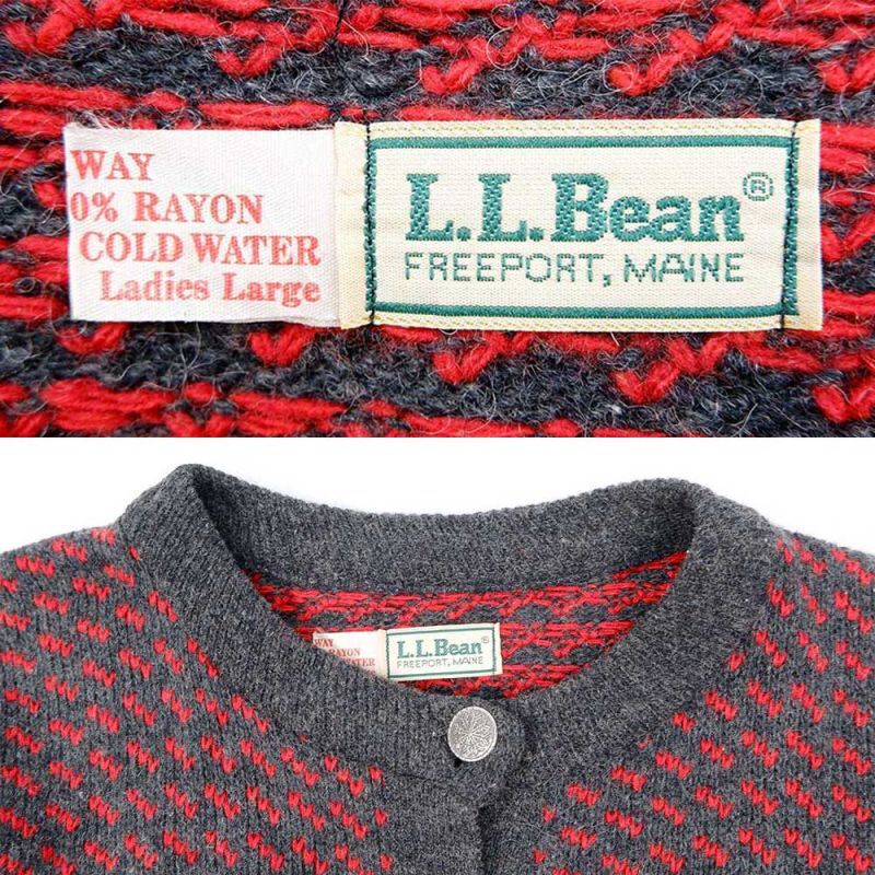 80's L.L.BEAN バーズアイ柄 ウールニットカーディガン 