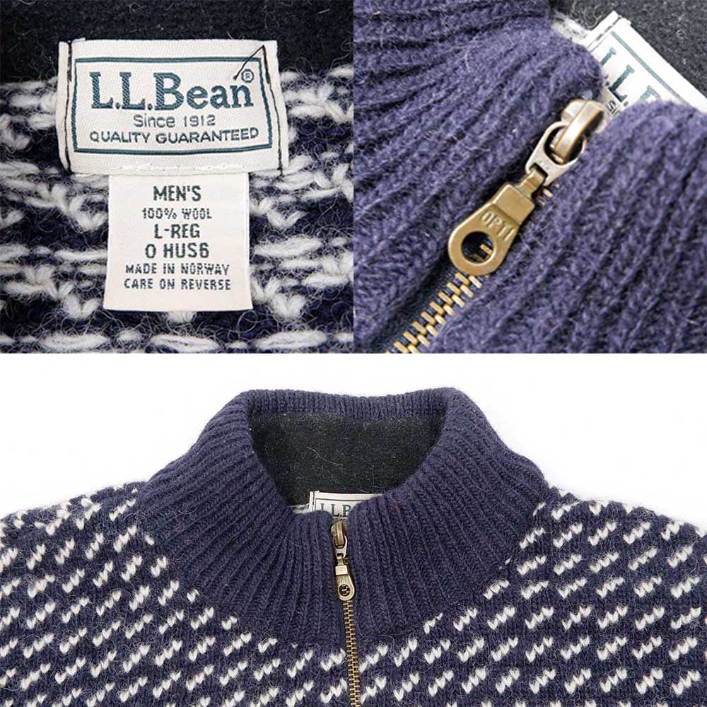 90-00's L.L.Bean バーズアイ柄 ハーフジップ ウールニット