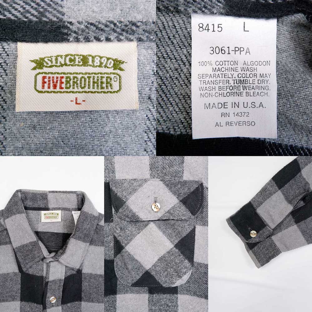 90's FIVE BROTHER ヘビーネルシャツ "MADE IN USA / NON WASH"mtp030c0901254199